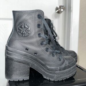 Converse Chuck 70 De Luxe Heel Leather Shoe - Black Monochrome